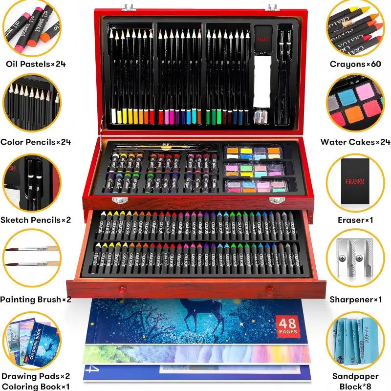 146 Piece Professional Art Set Featuring Crayons Watercolors And Pastels