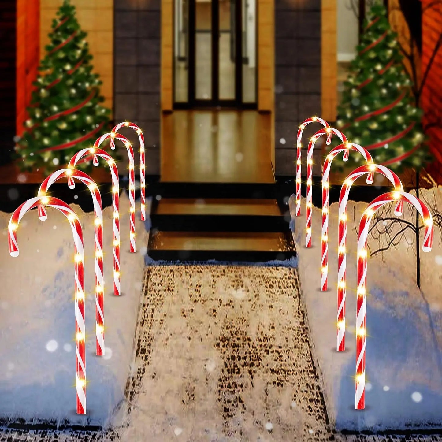Joyfy Set Of Twelve Pre Lit Candy Cane Pathway Lights