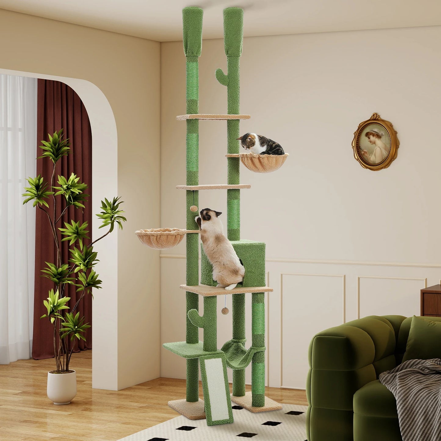 PEQULTI Cactus Cat Tower With Sisal Scratching Post And Hammock