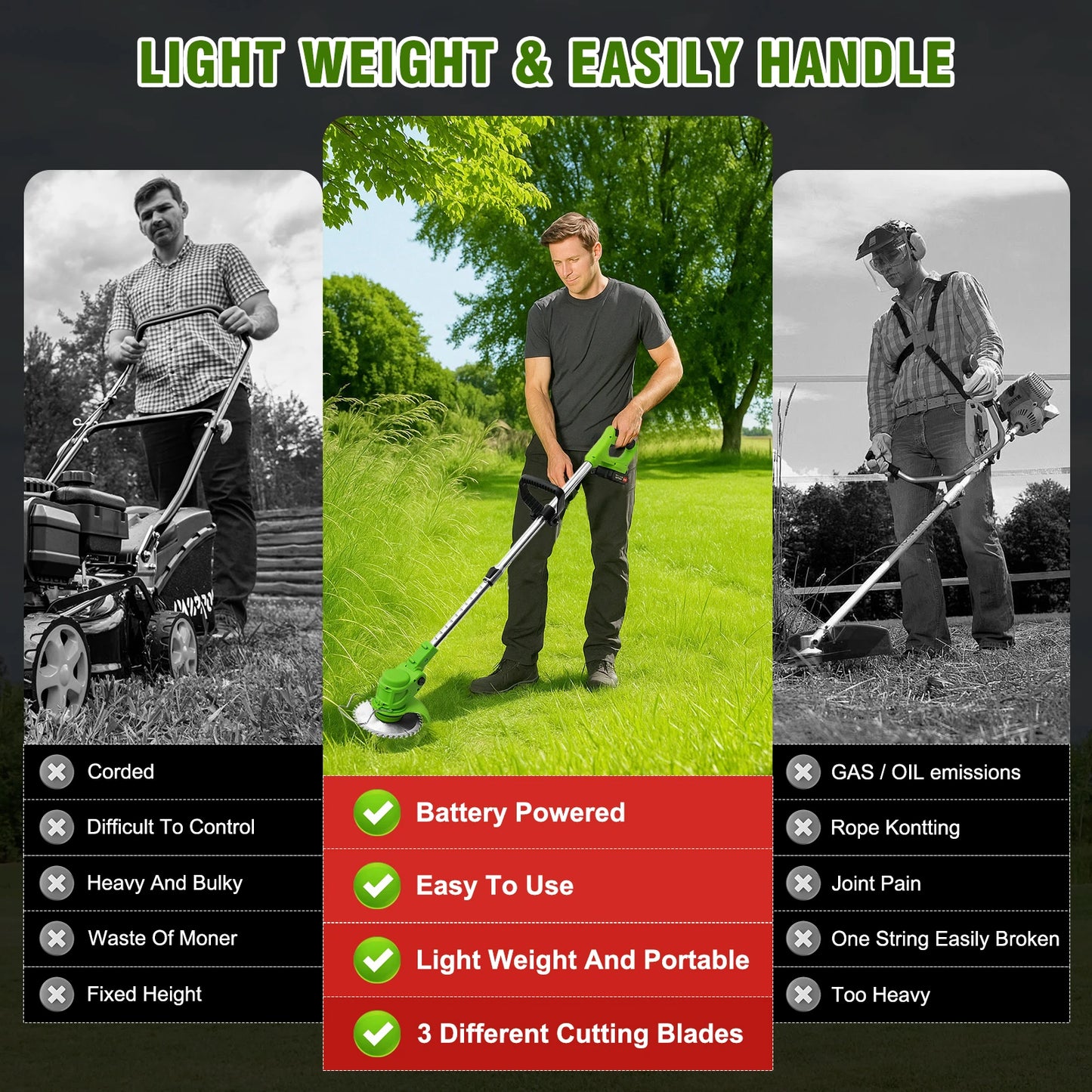 Cordless Brushless 2In1 Lawn Mower Edger and String Trimmer