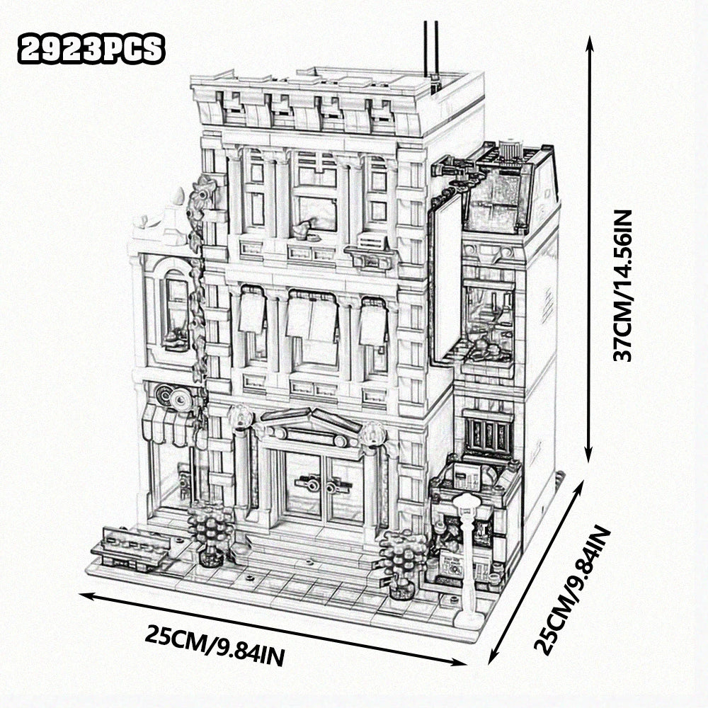 Grand Emporium City House Street View Building Blocks Set With Police Station And Town Hall Models For Display