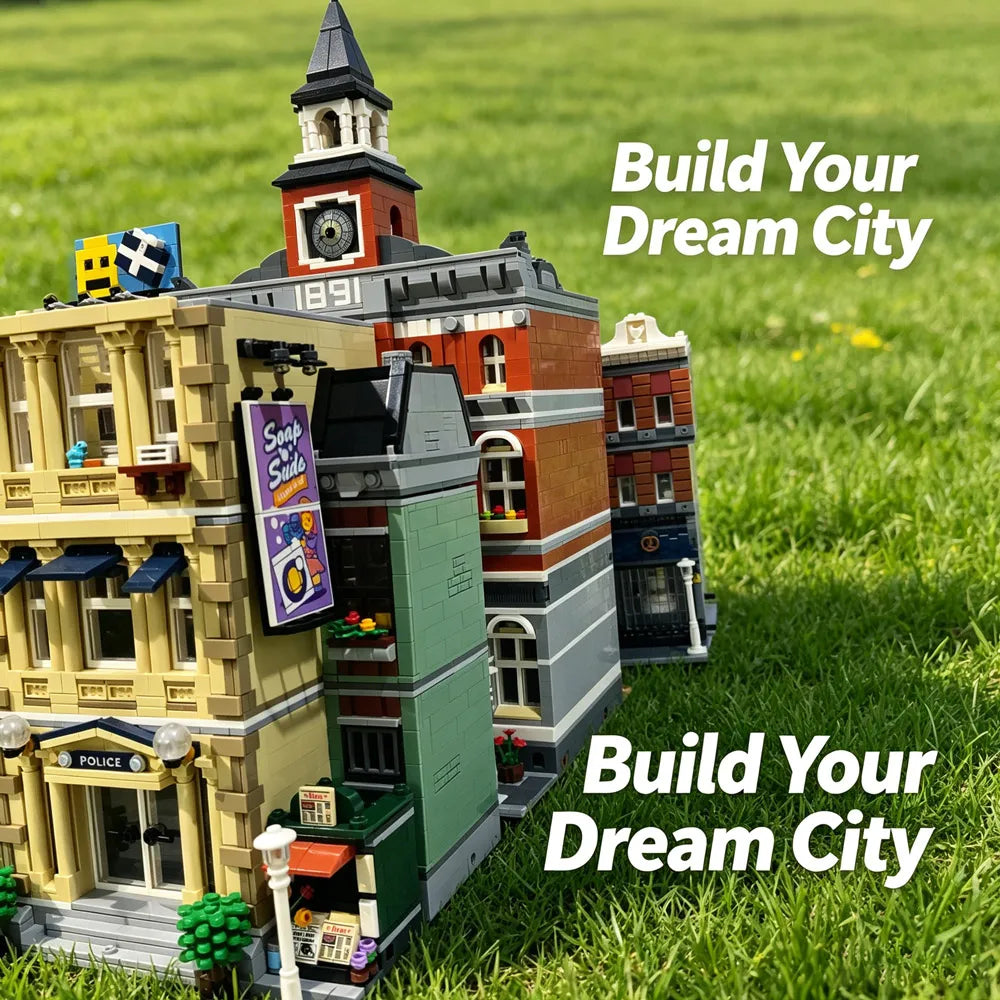 Grand Emporium City House Street View Building Blocks Set With Police Station And Town Hall Models For Display
