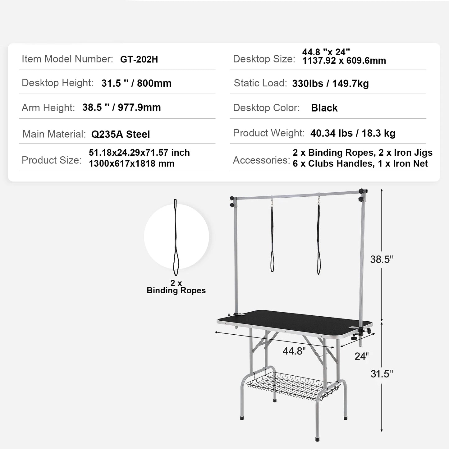 Foldable Stainless Steel Pet Grooming Table With Dual Arms