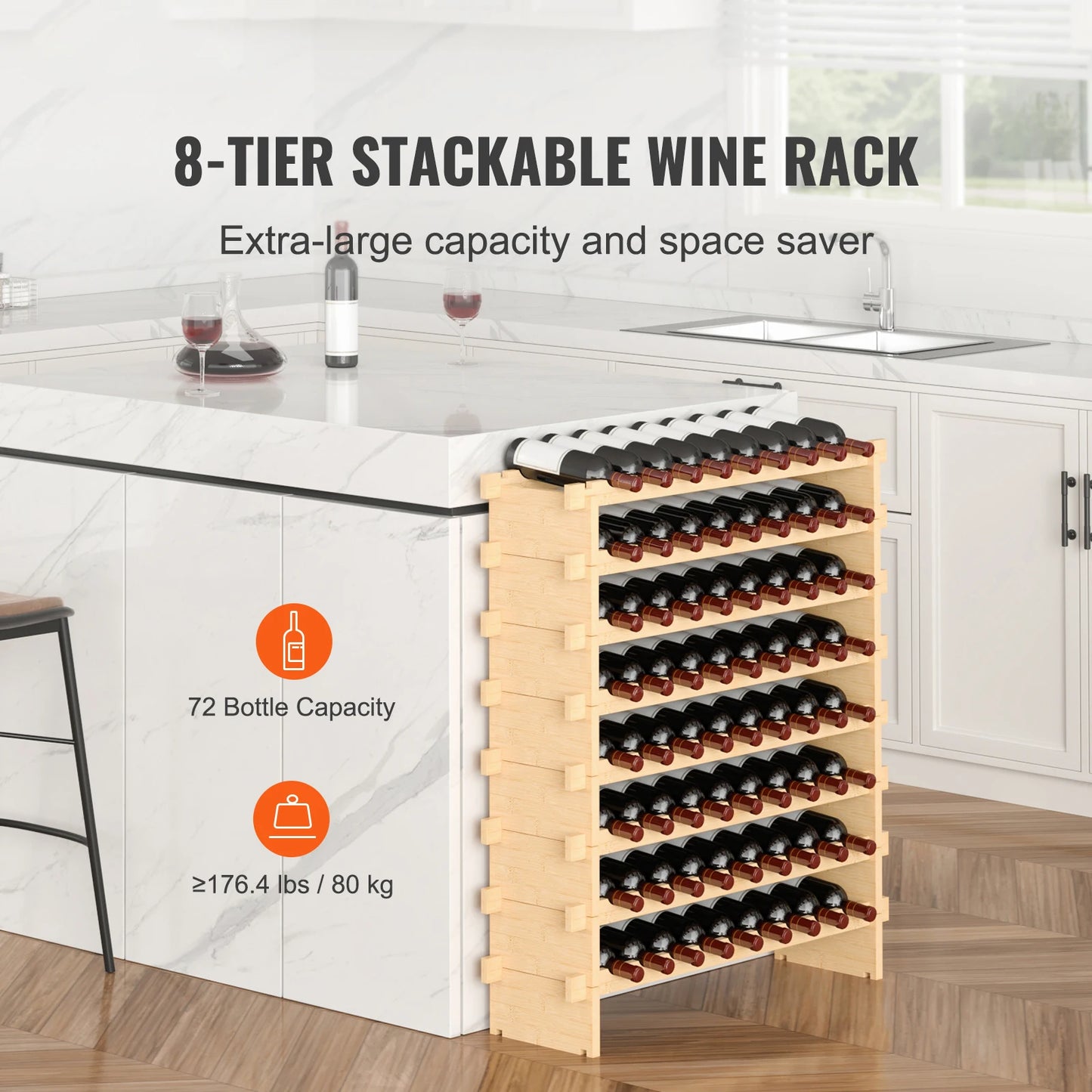 SucceBuy Bamboo Free Standing Stackable Modular Wine Storage Rack