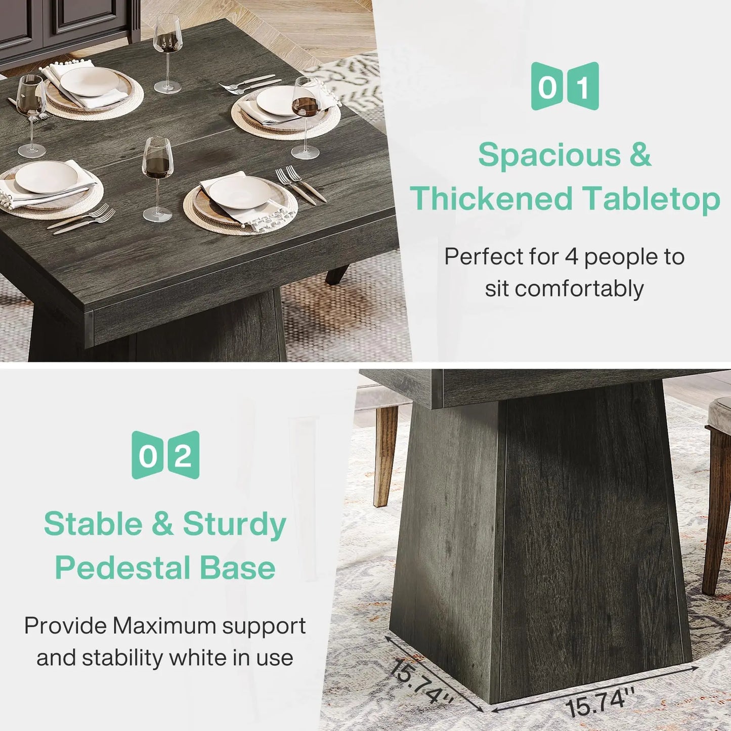 Tribesigns Square Wooden Dining Table With Pedestal Base