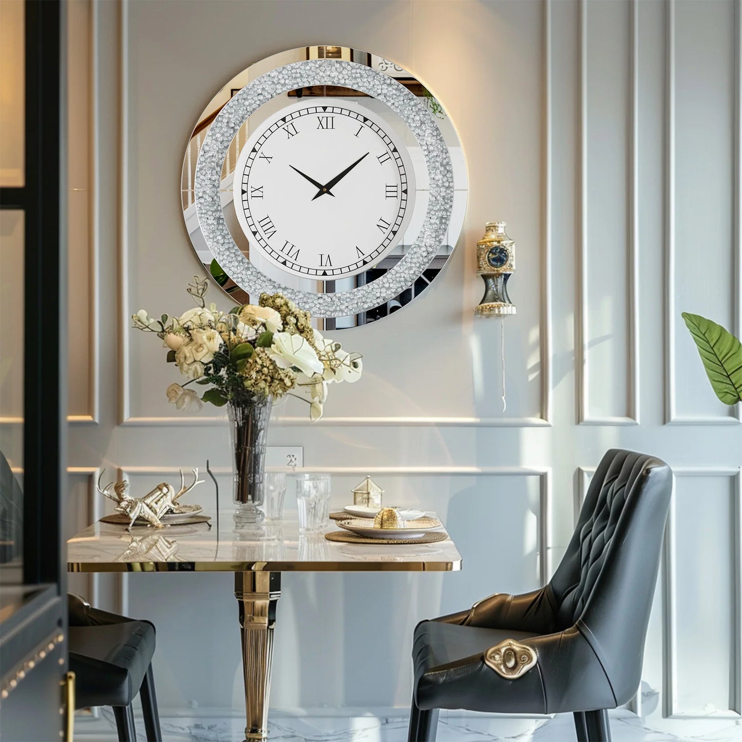 Elegant Sparkling Mirrored Wall Clock With Built In Audio Speaker
