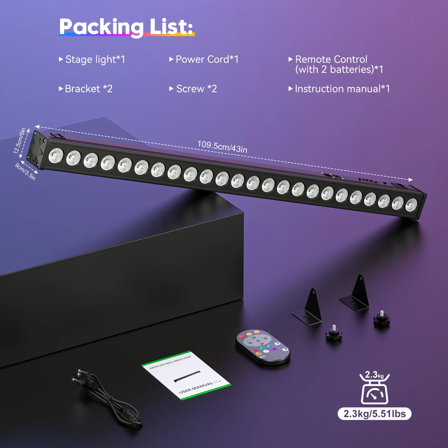 U'King Professional RGB Wall Wash Stage Light Bar With Controller