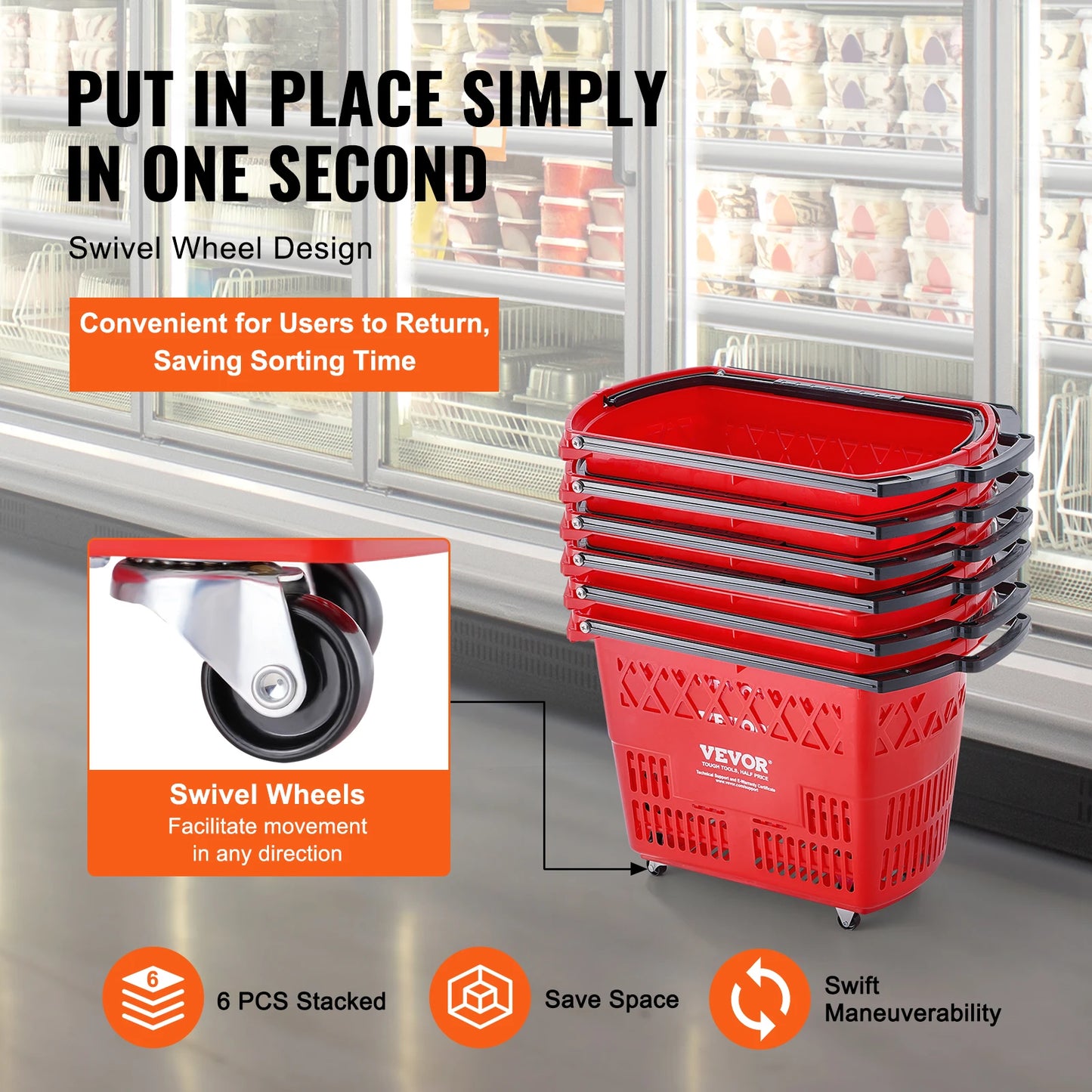 Portable Six Piece Rolling Shopping Carts With Smooth Wheels