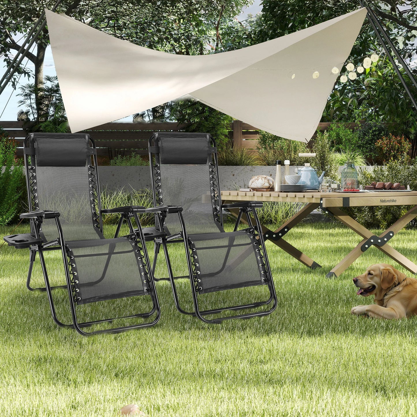 JHK Zero Gravity Outdoor Folding Recliner With Cup Holder