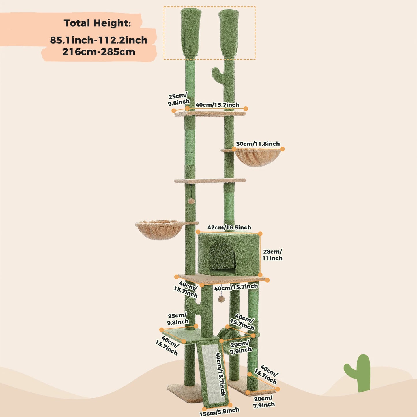 PEQULTI Floor To Ceiling Cat Tower With Sisal Scratcher