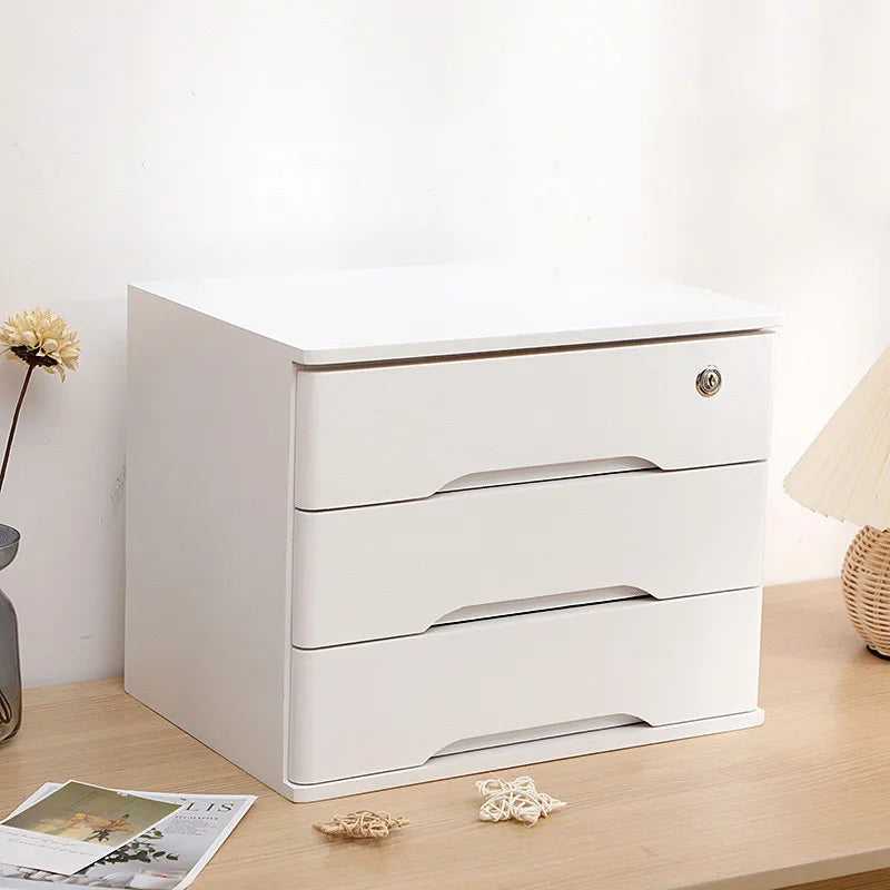 Wooden Desktop Storage Drawer Organizer With Lockable Drawers
