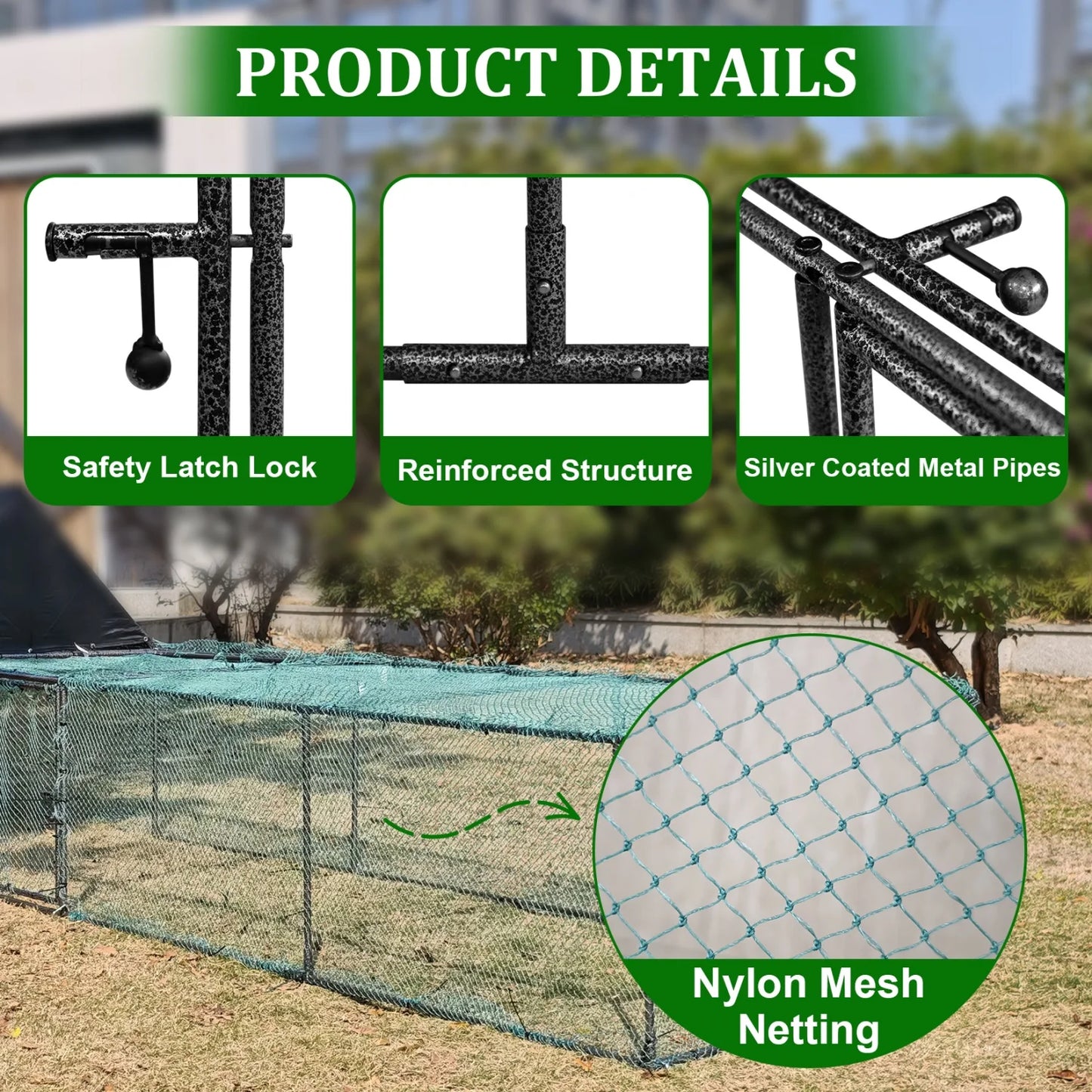 Bingopaw Metal Chicken Coop Walk-in Run Fence With Nylon Netting