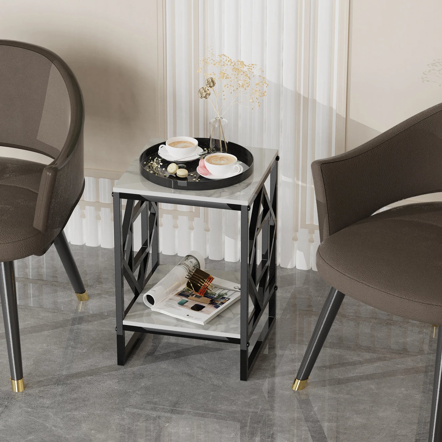 Modern Marble Top Side Table End Table For Living Room