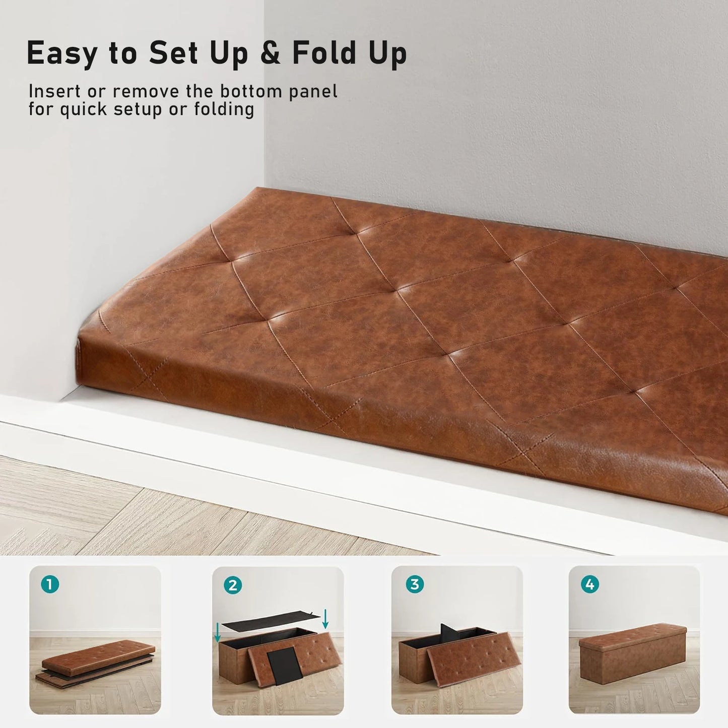 Sarenzoon Tufted Faux Leather Storage Folding Footrest Ottoman