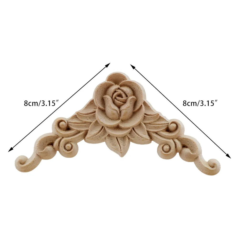 Natural Carved Wooden Floral Corner Wall Decor Applique Set