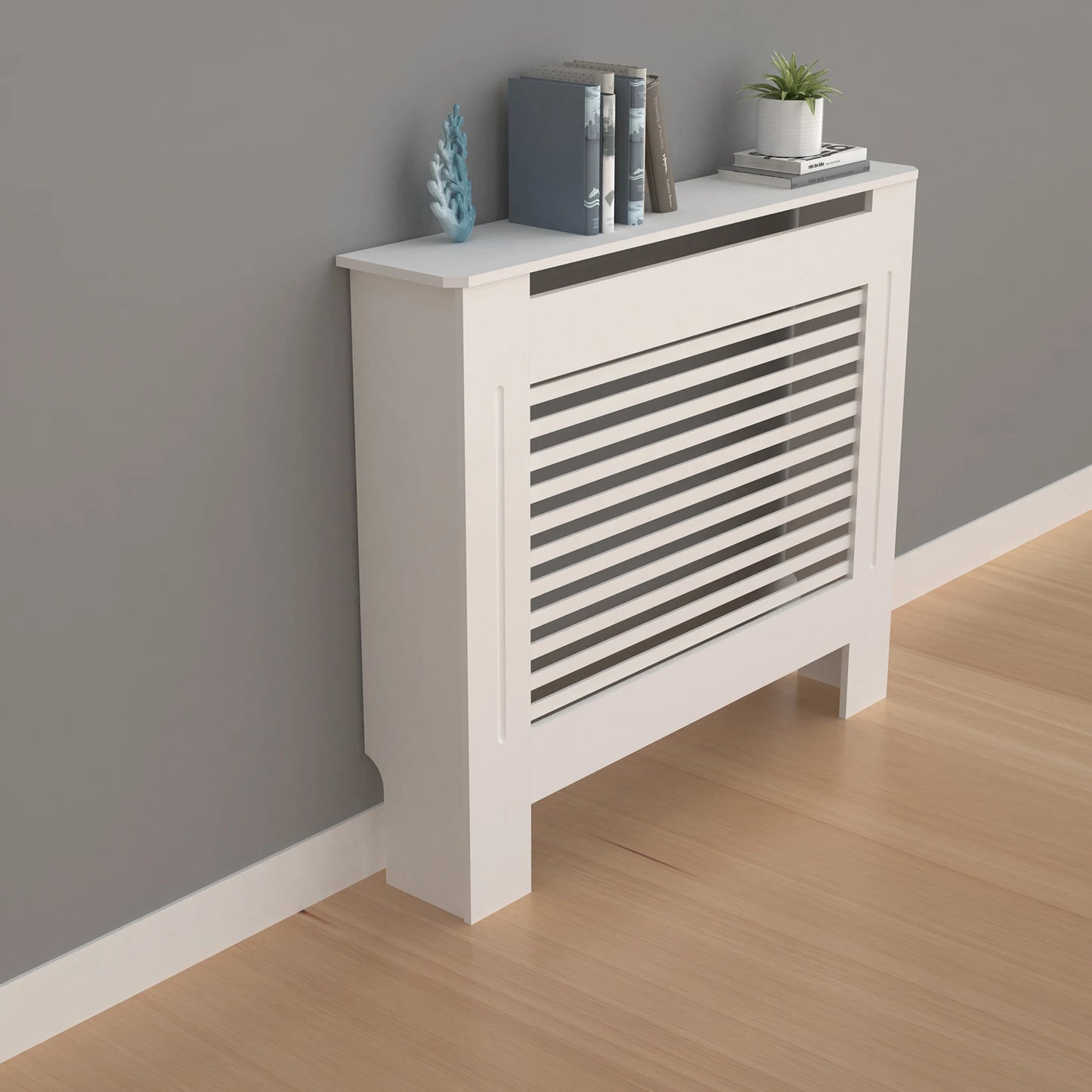 Modern Wood Radiator Cover With Storage Shelf And Grill Design