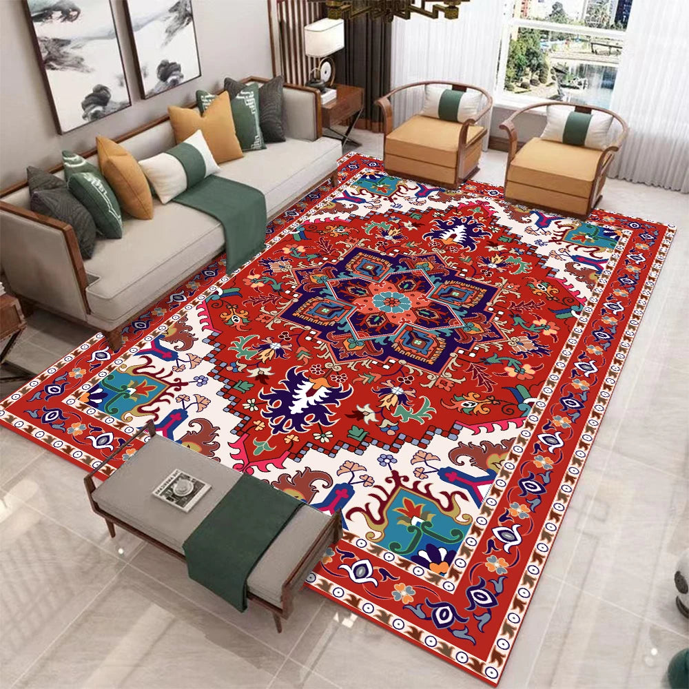 European Retro Geometric Polyester Area Rug For Bedroom Decor