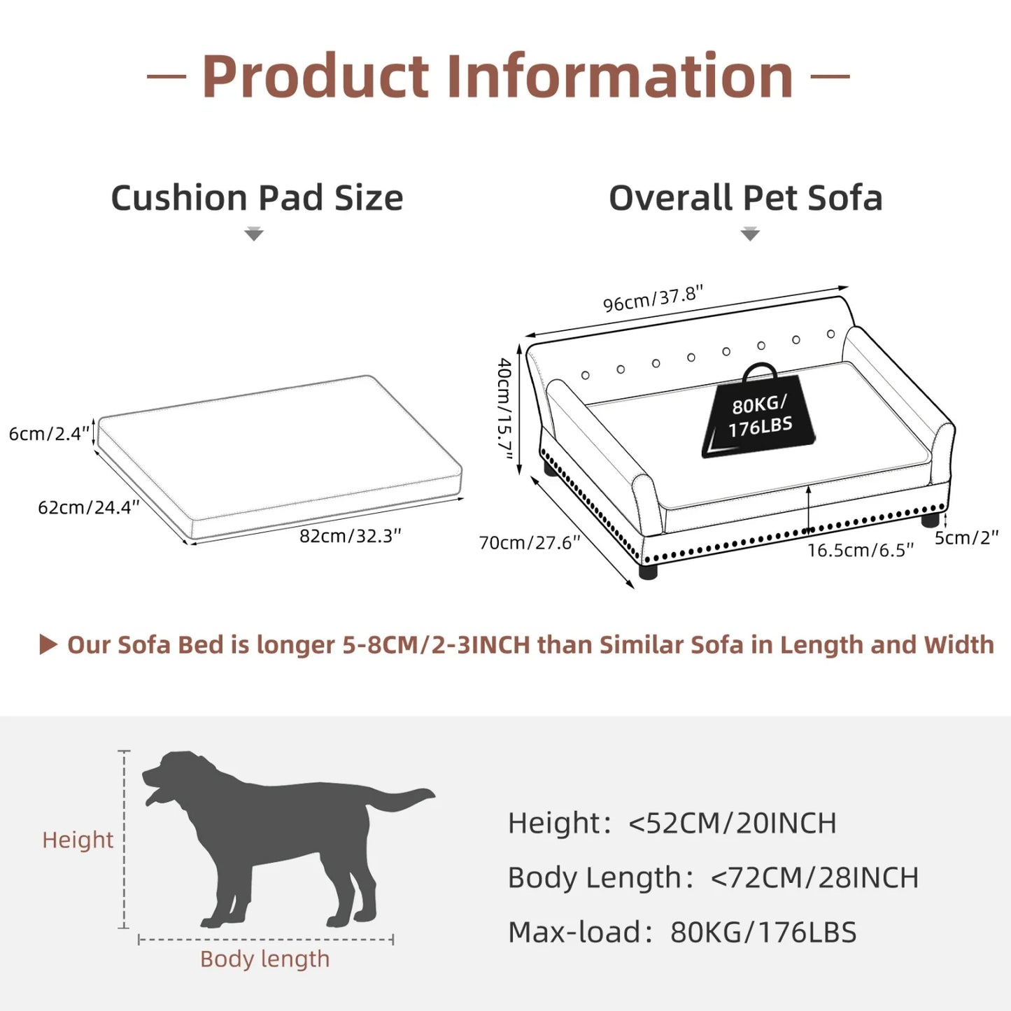 Bingopaw Elevated Dog Sofa With Removable Microfiber Cushion