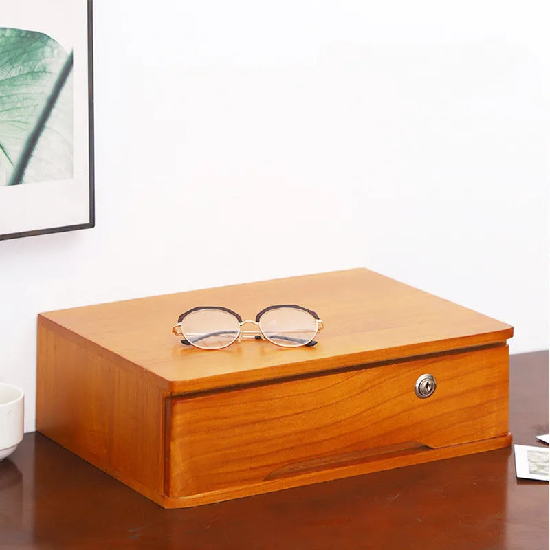 Eco Friendly Wooden Desktop Storage Box With Lockable Drawers
