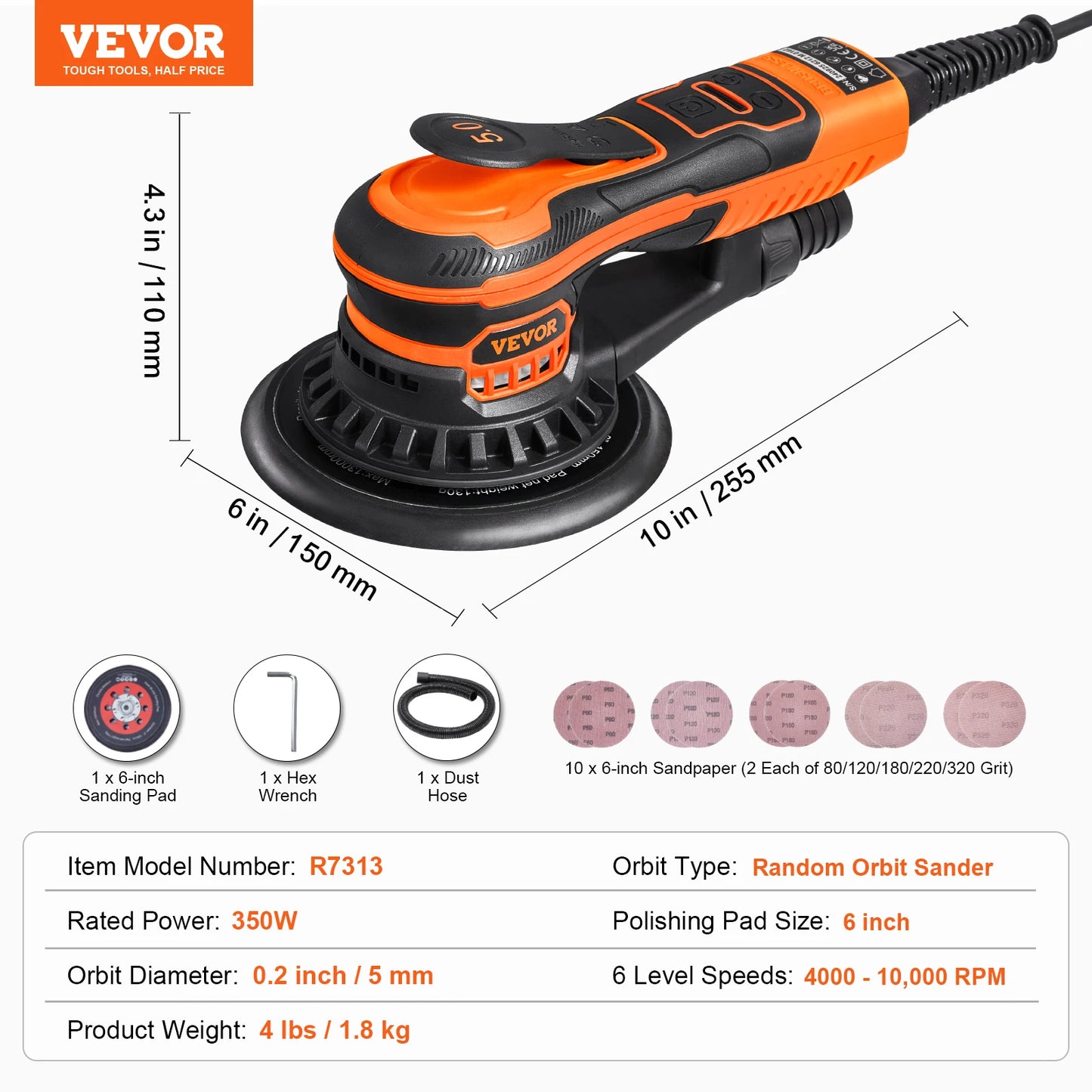 SucceBuy 350W Brushless Random Orbital Sander For Woodworking Projects