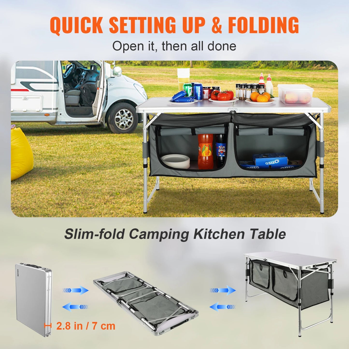 VEVOR Portable Folding Camping Kitchen Table For Outdoor Picnics