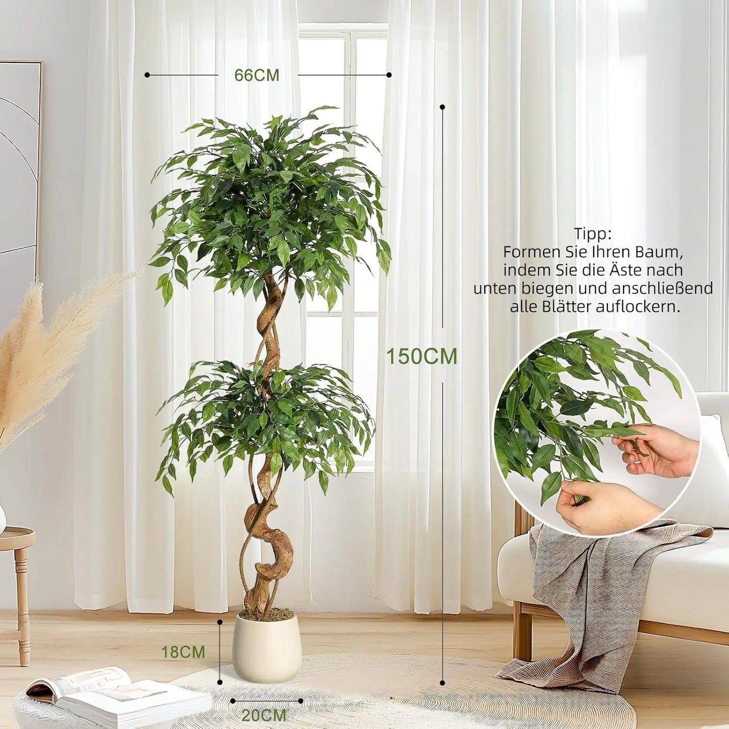 Artificial Ficus Tree Weeping Fig Plant with Planter Home Decor