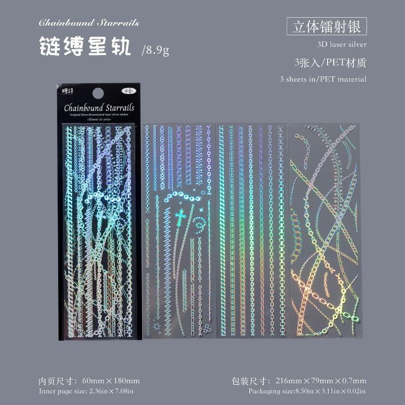 Kawaii PET Laser Silver Decorative Sticker Set For Diaries Scrapbooks