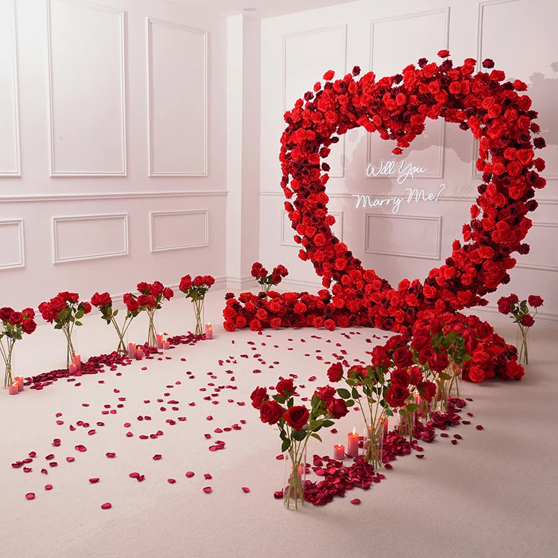 Angela Flower 5D Artificial Rose Heart Stand Wedding Backdrop