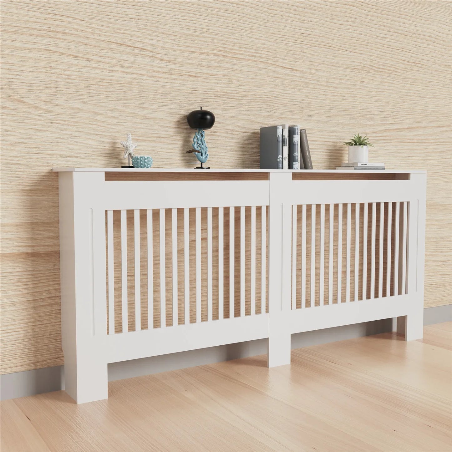 Modern Wood Radiator Cover With Storage Shelf And Grill Design