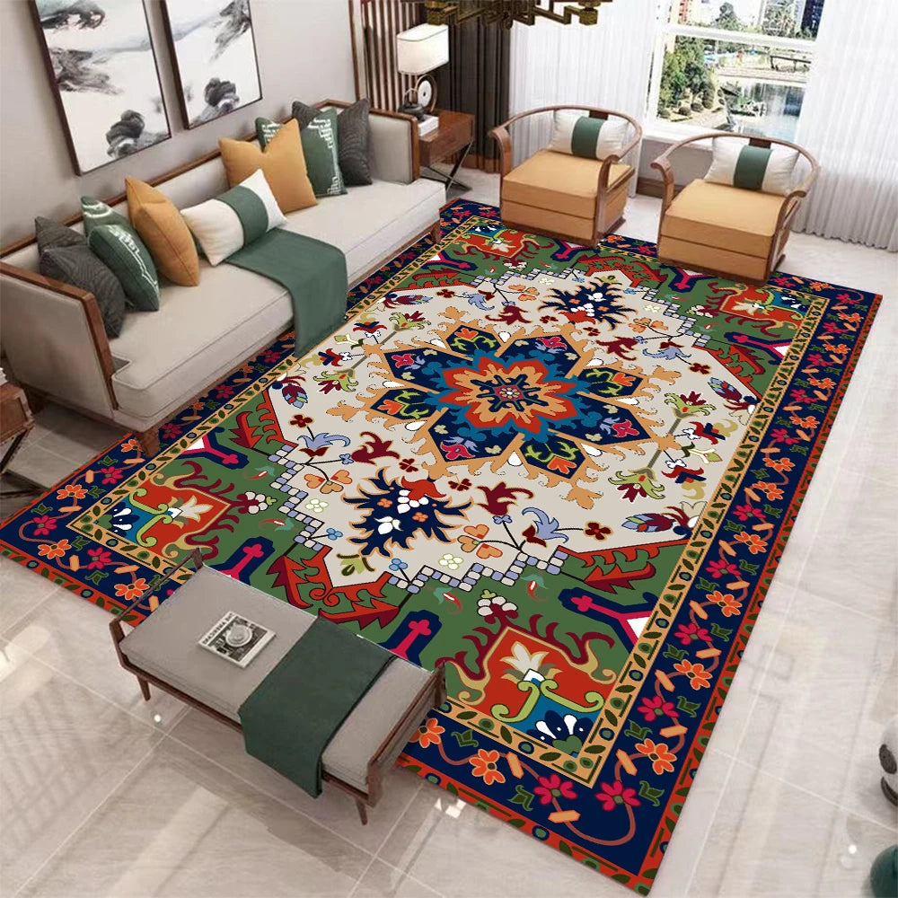 European Retro Geometric Polyester Area Rug For Bedroom Decor