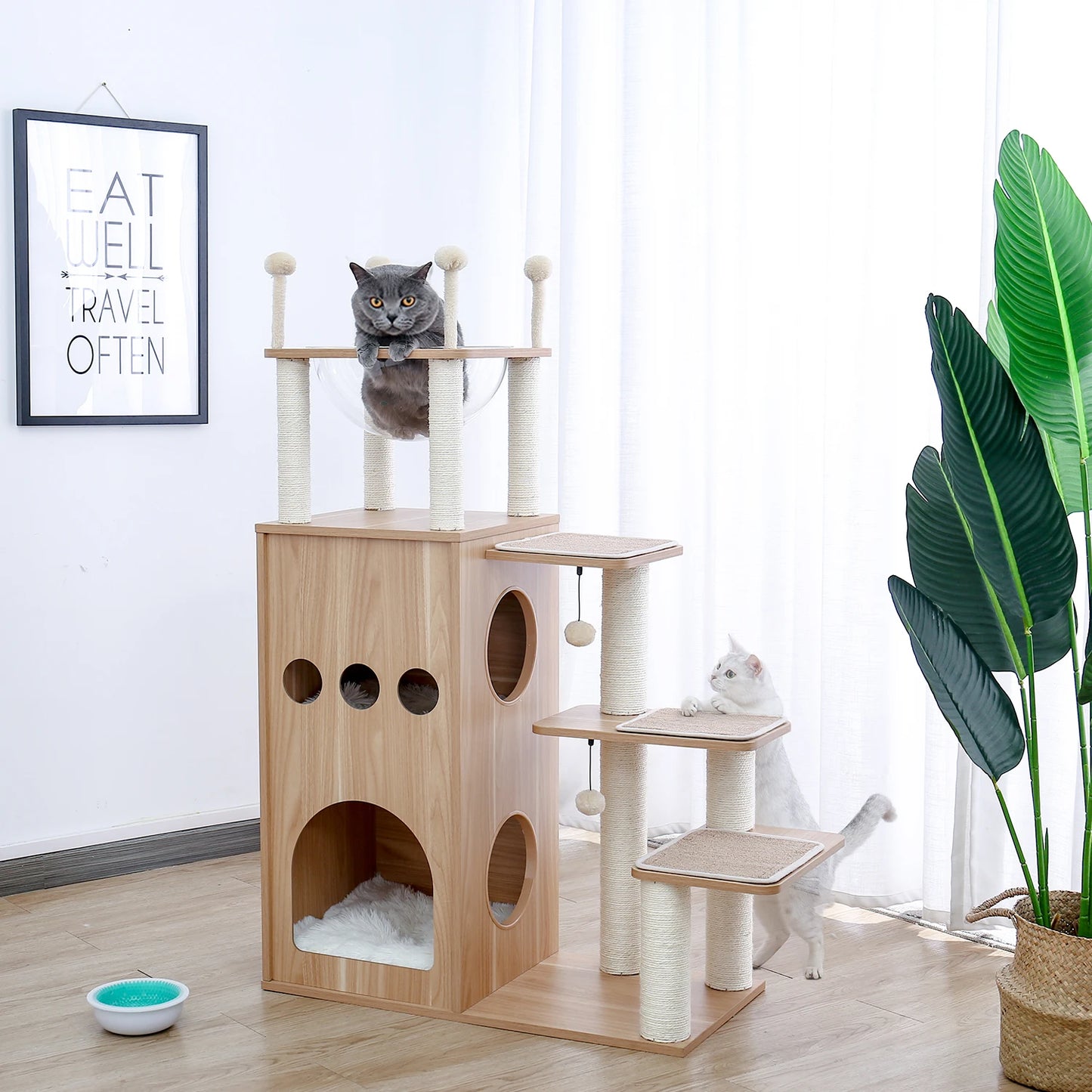 Pawz Wooden Cat Tower With Scratching Posts Hammock And Perch