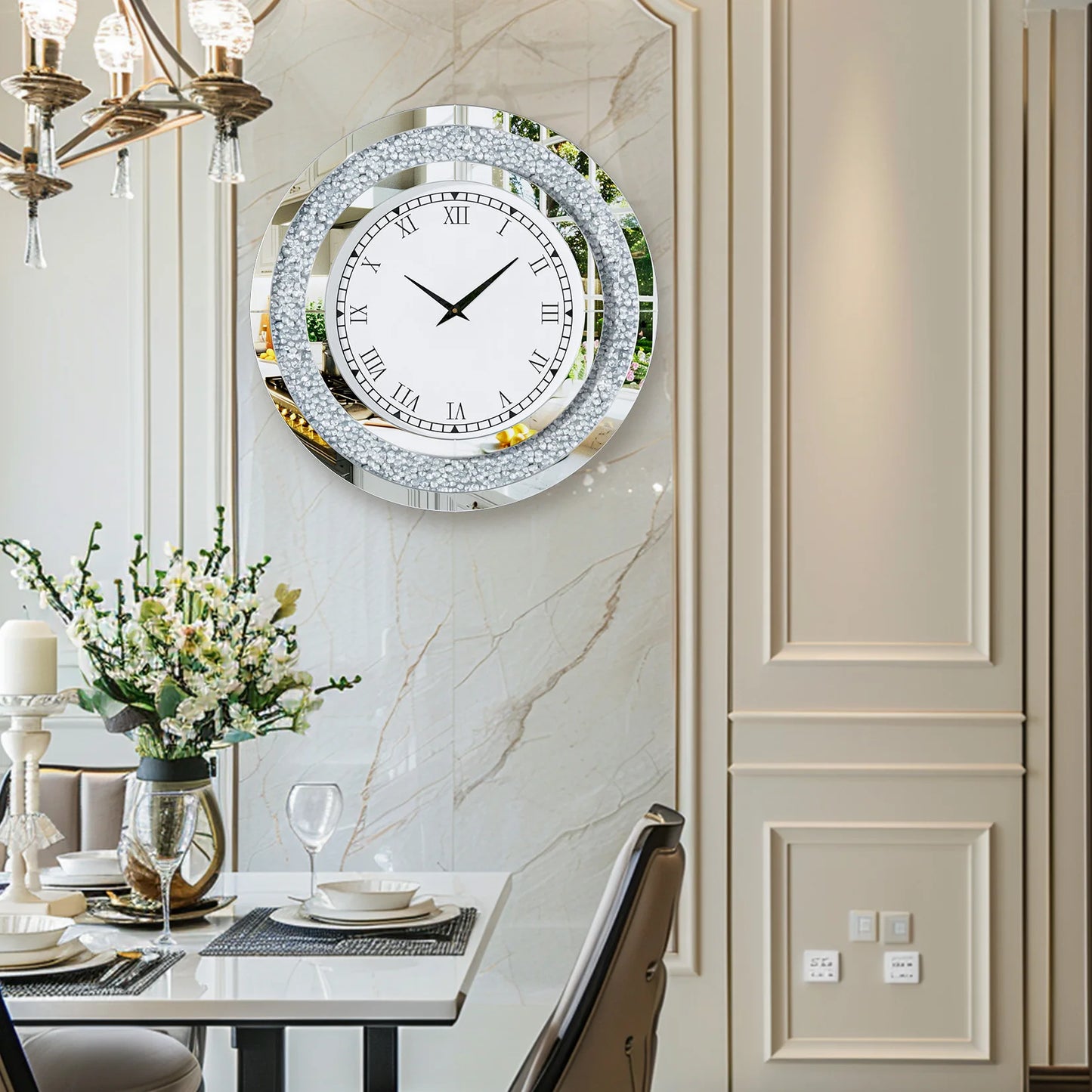 Elegant Sparkling Mirrored Wall Clock With Built In Audio Speaker