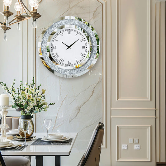 Elegant Sparkling Mirrored Wall Clock With Built In Audio Speaker