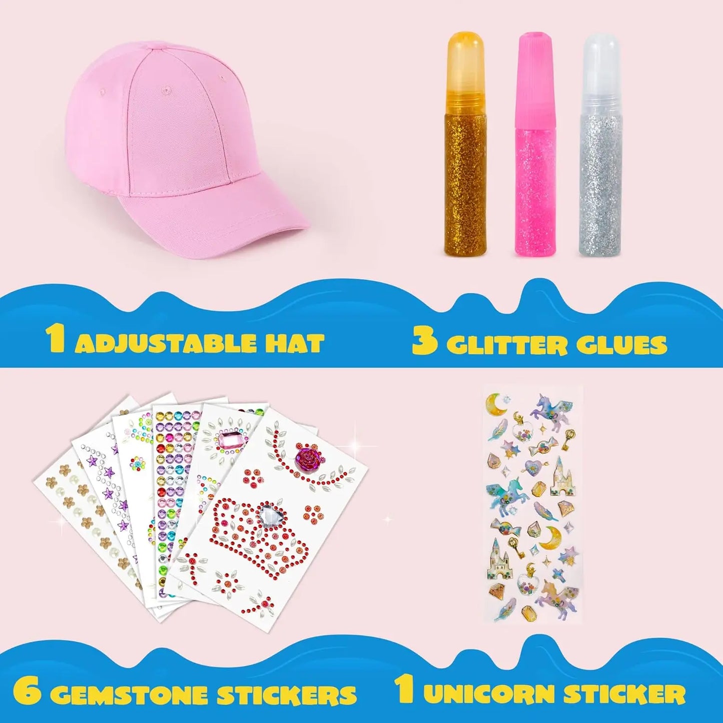 Joyfy DIY Baseball Cap With Gem Stickers And Glitter Kit
