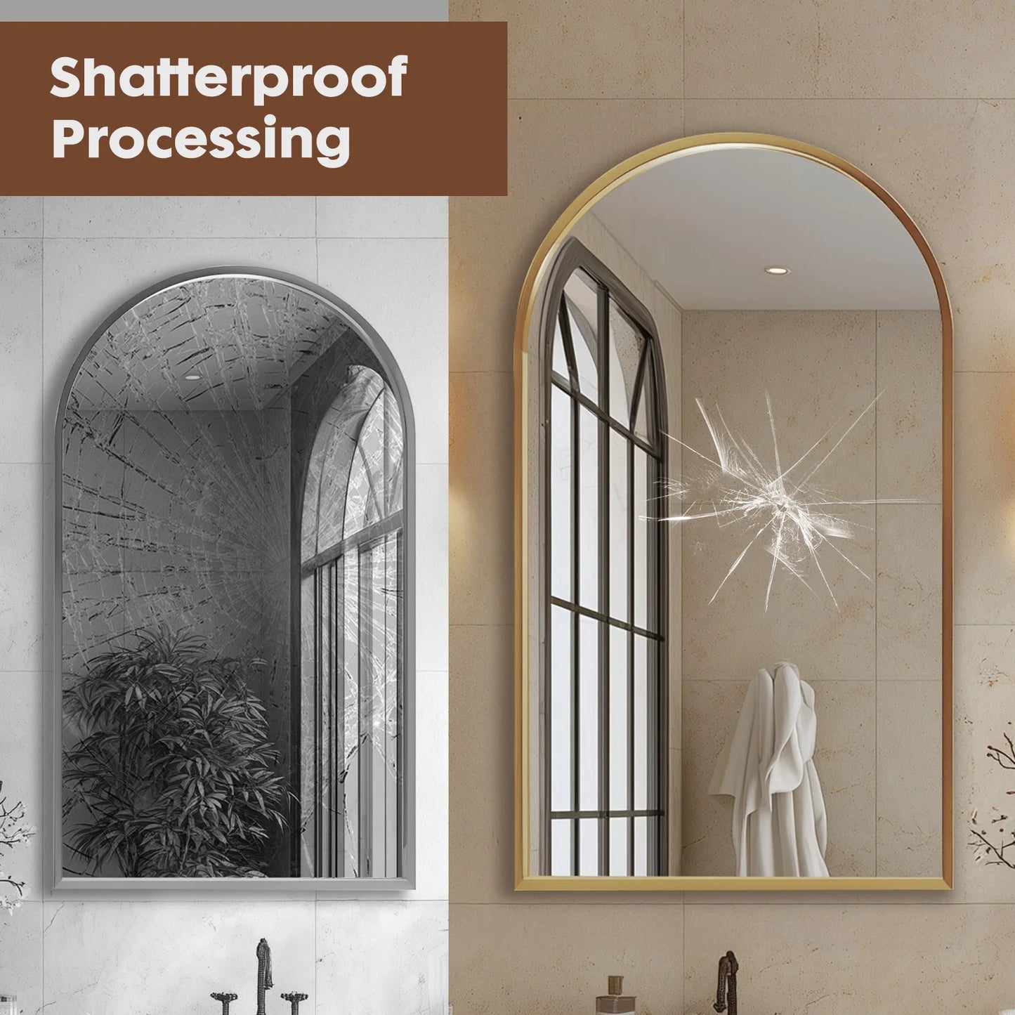 JHK Modern Arched Metal Framed Wall Mirror For Home Decor