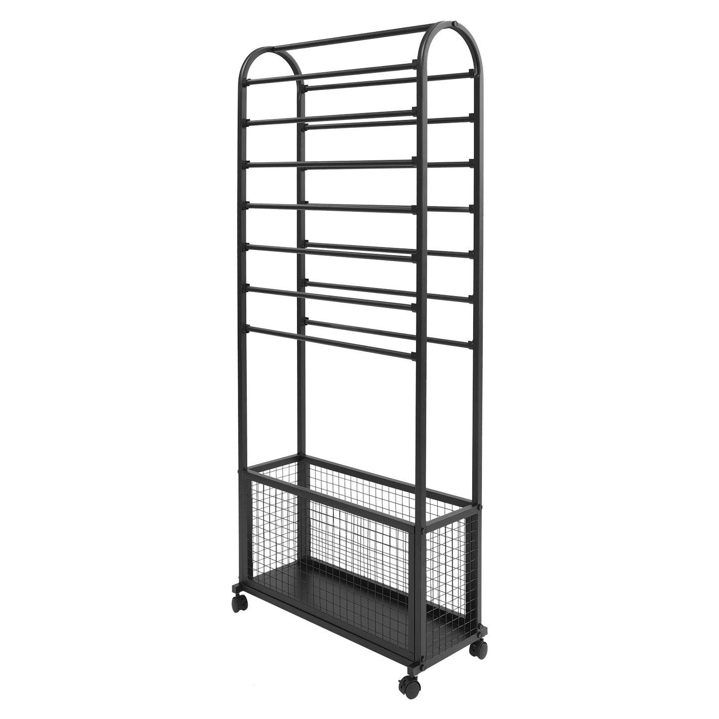 Iron Multi-Rod Rolling Ribbon Holder Organizer Rack With Storage Basket