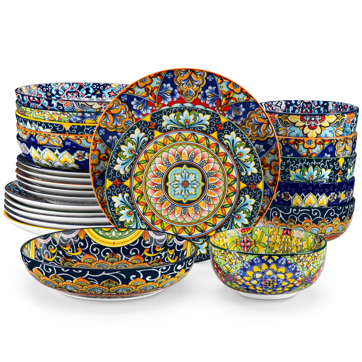 Malacasa 24 Piece Bohemian Porcelain Dinnerware Set With Plant Pattern