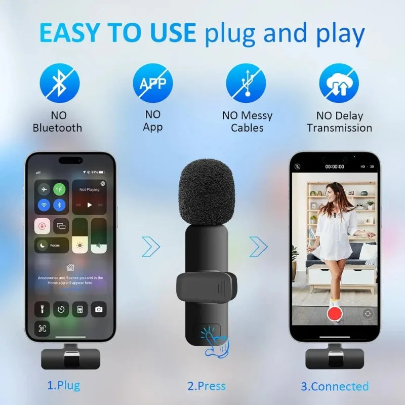 LISM Wireless Lavalier Microphones For iPhone Android iPad, 2 Pack