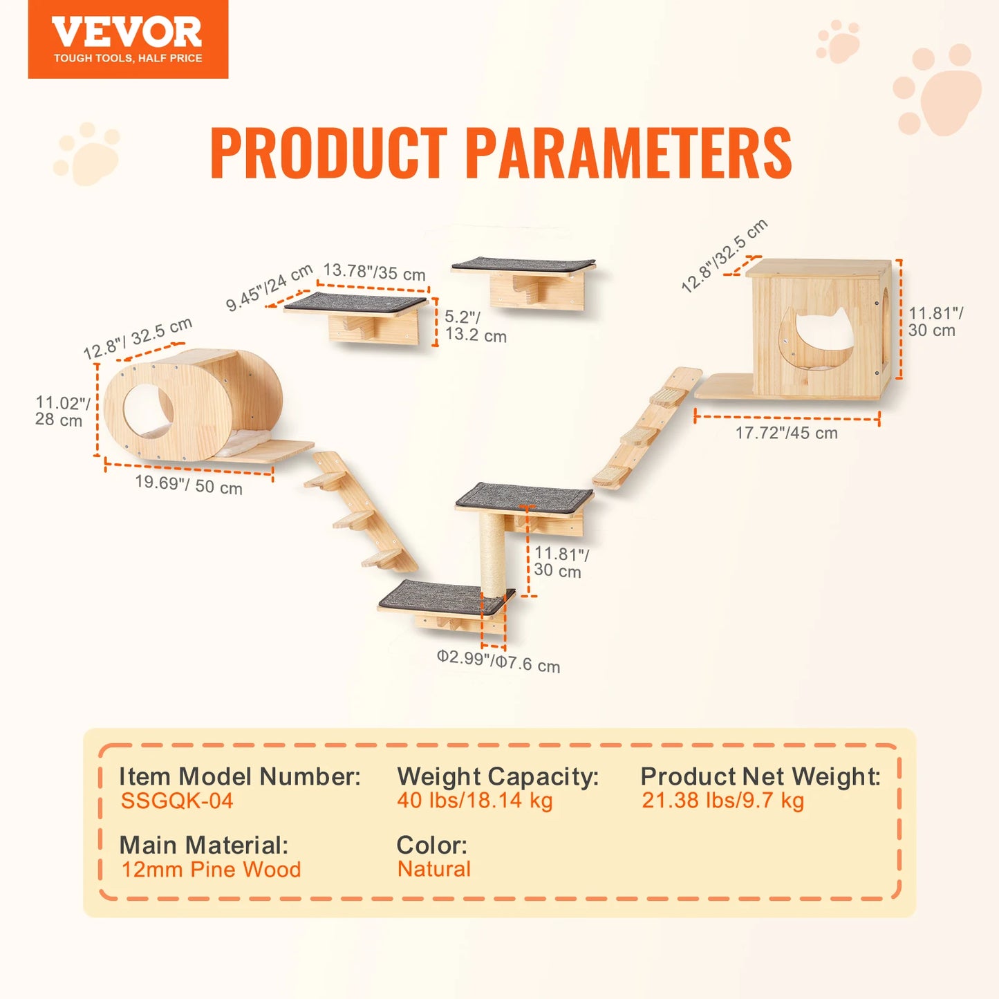 SucceBuy Wall Mounted Cat Shelves And Hammock Perch Tree