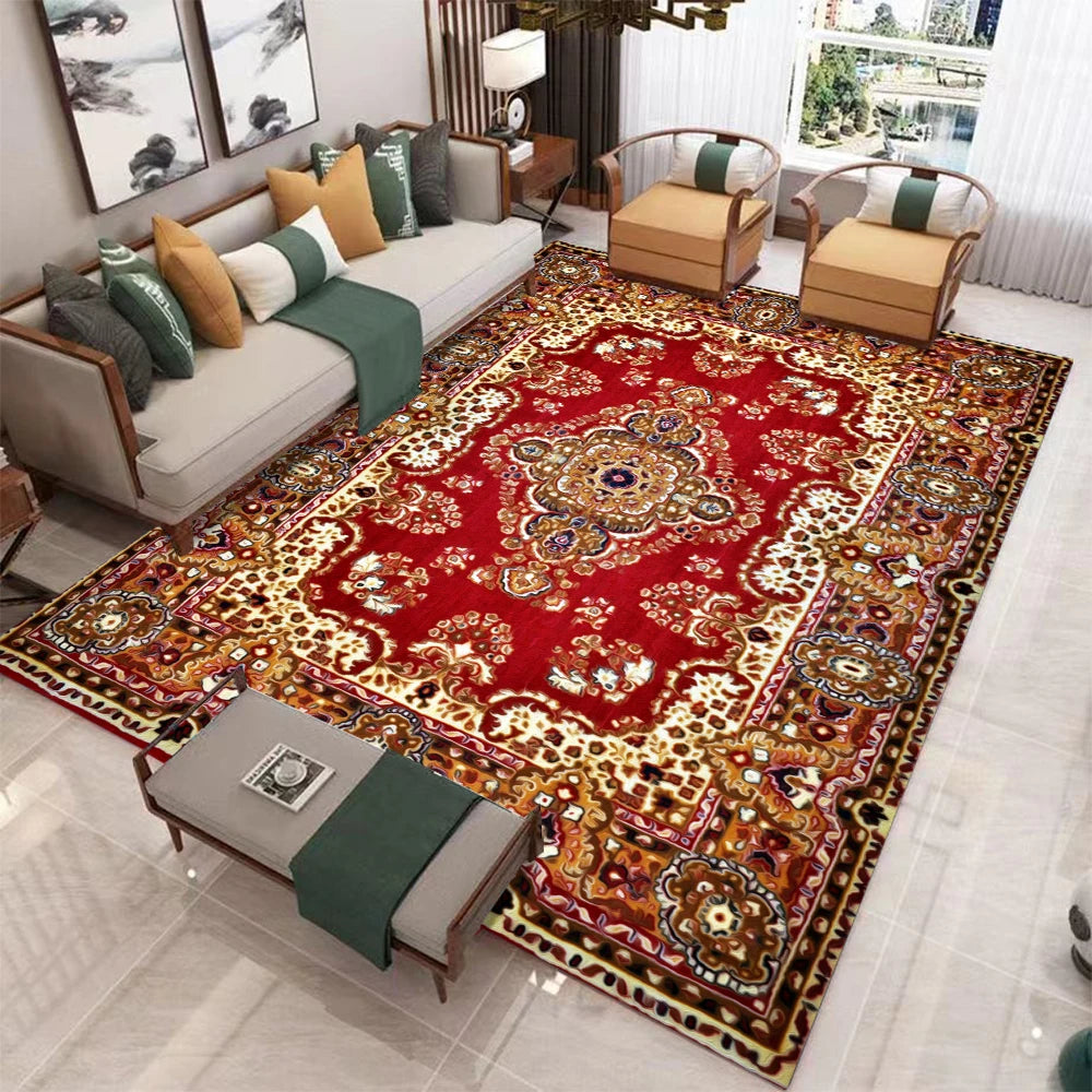 European Retro Geometric Polyester Area Rug For Bedroom Decor