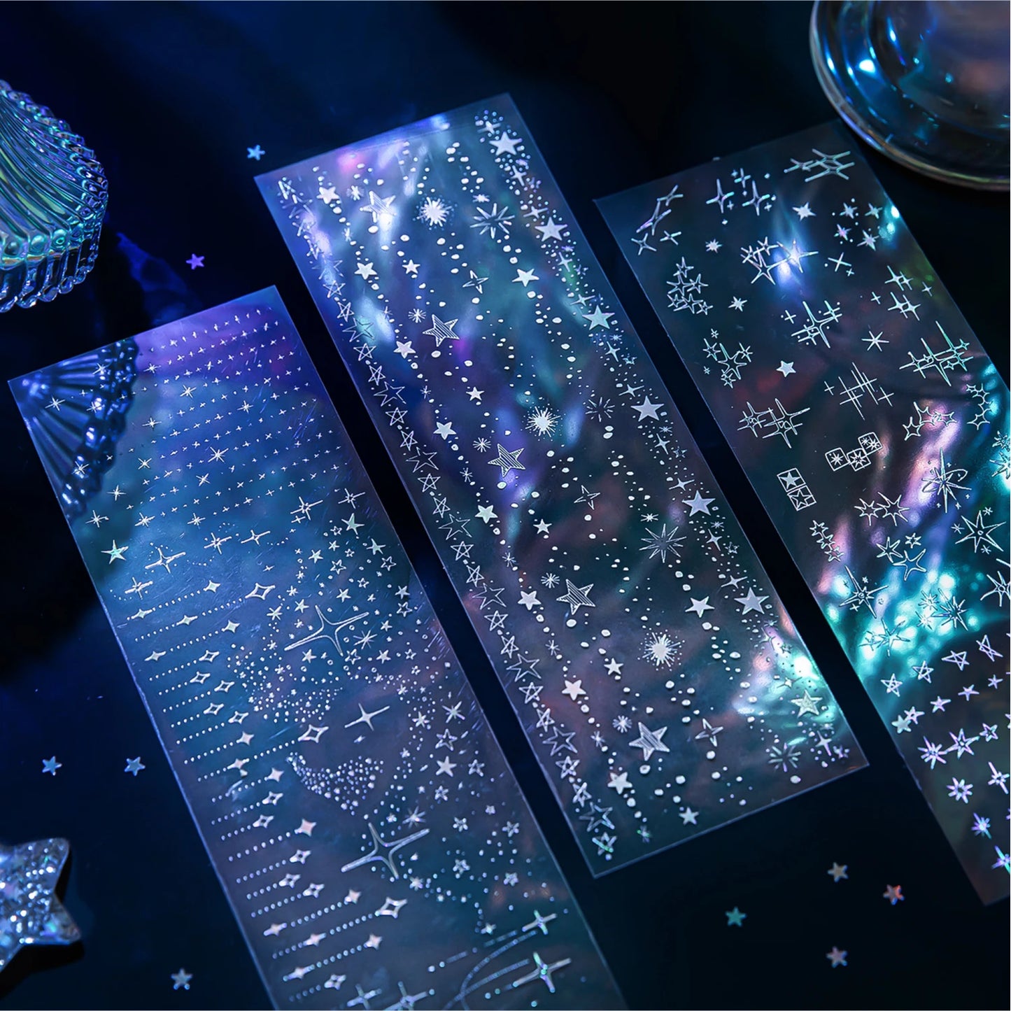 Kawaii PET Laser Silver Decorative Sticker Set For Diaries Scrapbooks