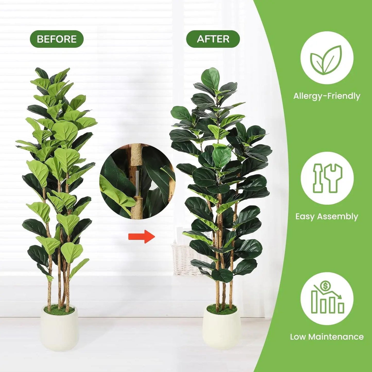 HiMiss Artificial Fiddle Leaf Fig Tree With Decorative Pot