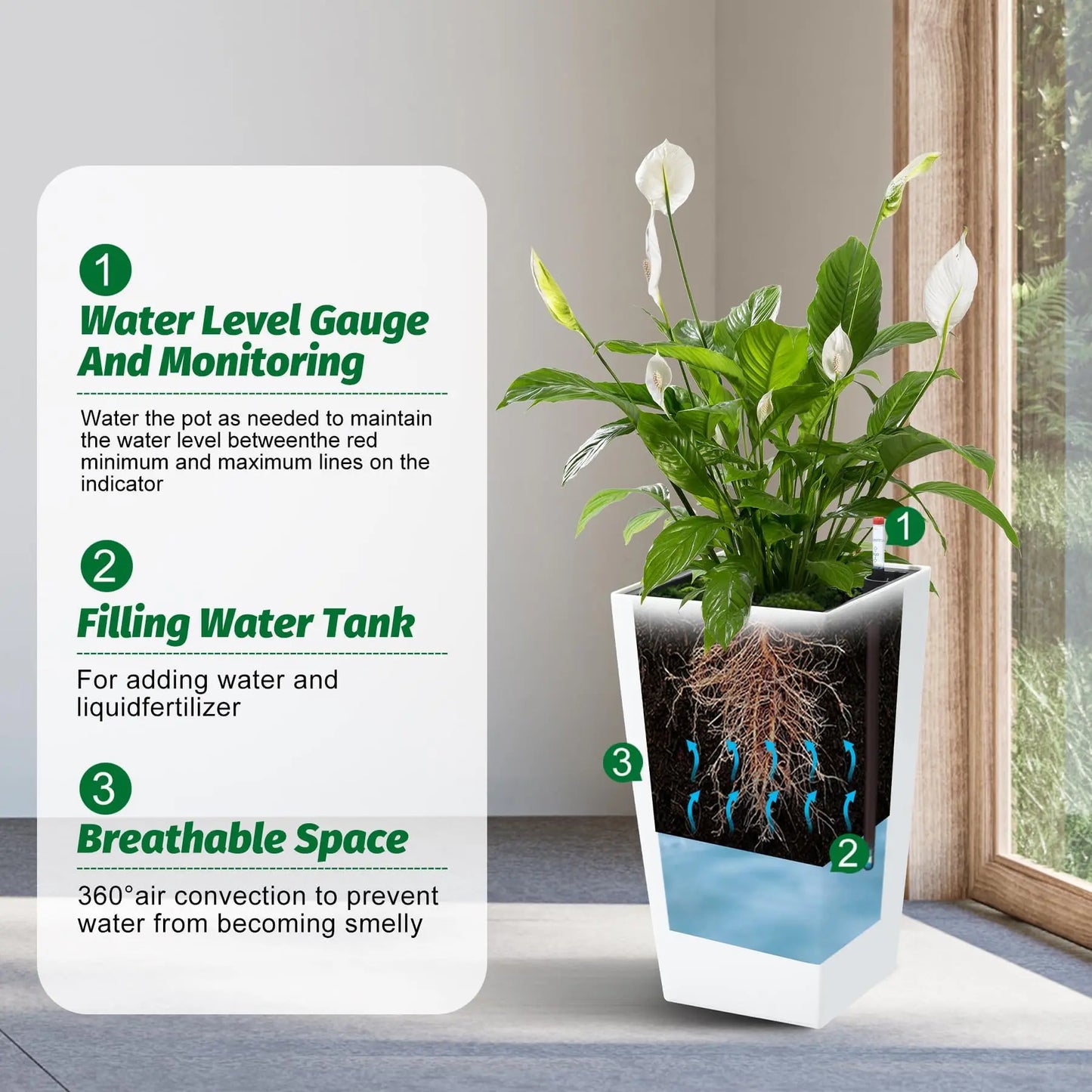 HiMISS Modern Self Watering Tall Planters Garden Set