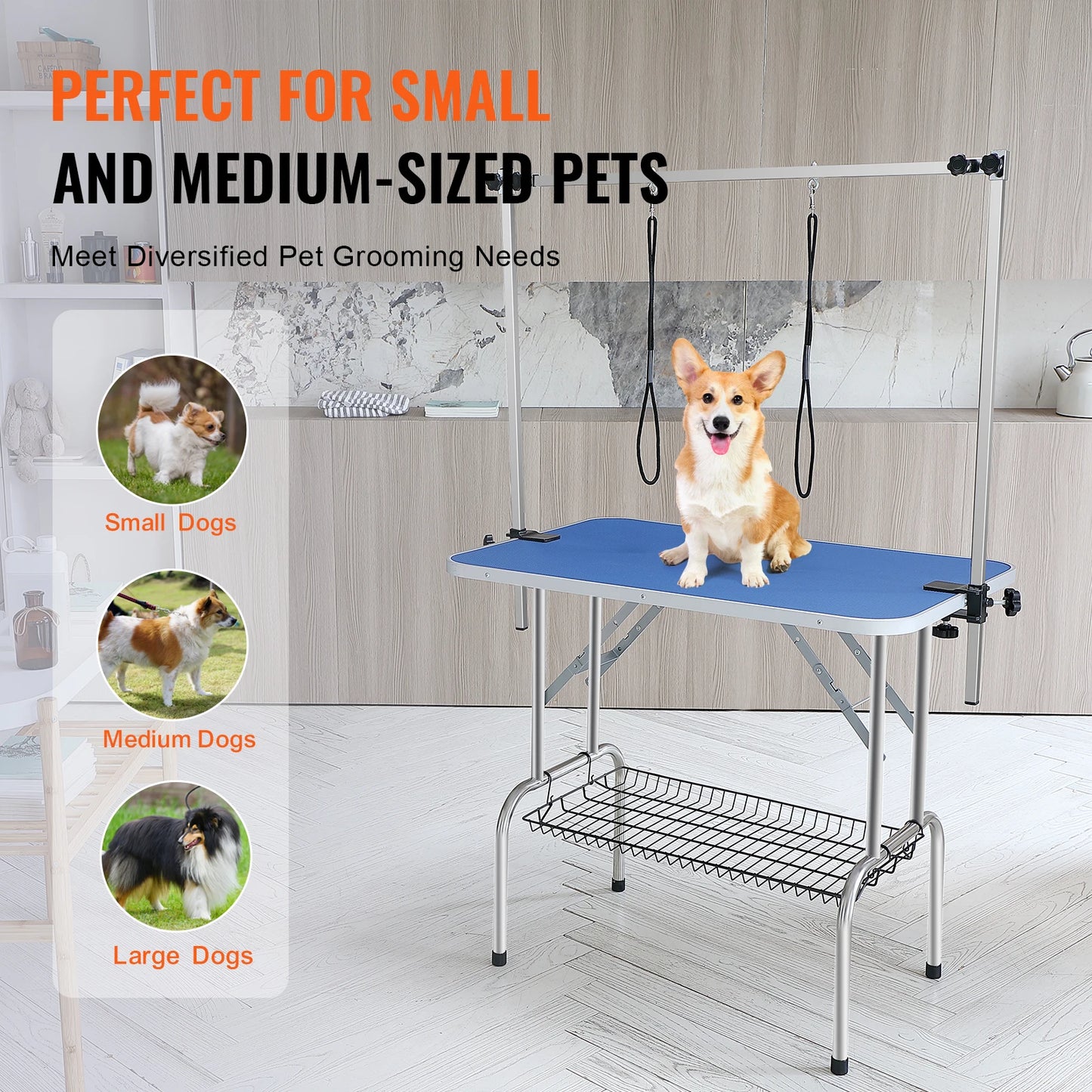 Foldable Stainless Steel Pet Grooming Table With Dual Arms