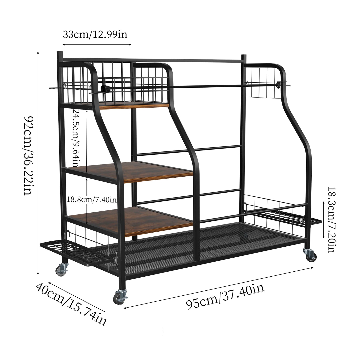 Triple Rolling Metal Golf Bag Storage Rack Organizer With Wheels