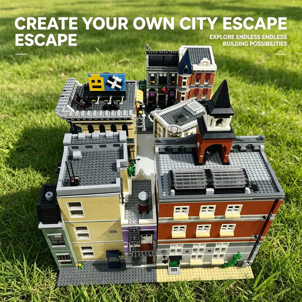 Grand Emporium City House Street View Building Blocks Set With Police Station And Town Hall Models For Display