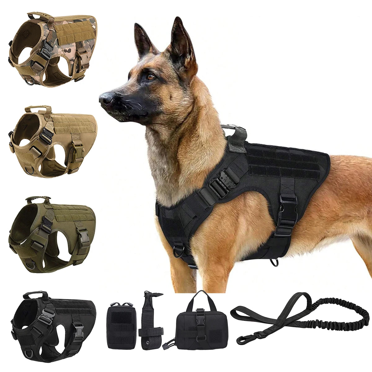 Tactical Padded Nylon Dog Harness Vest With Molle Pouches