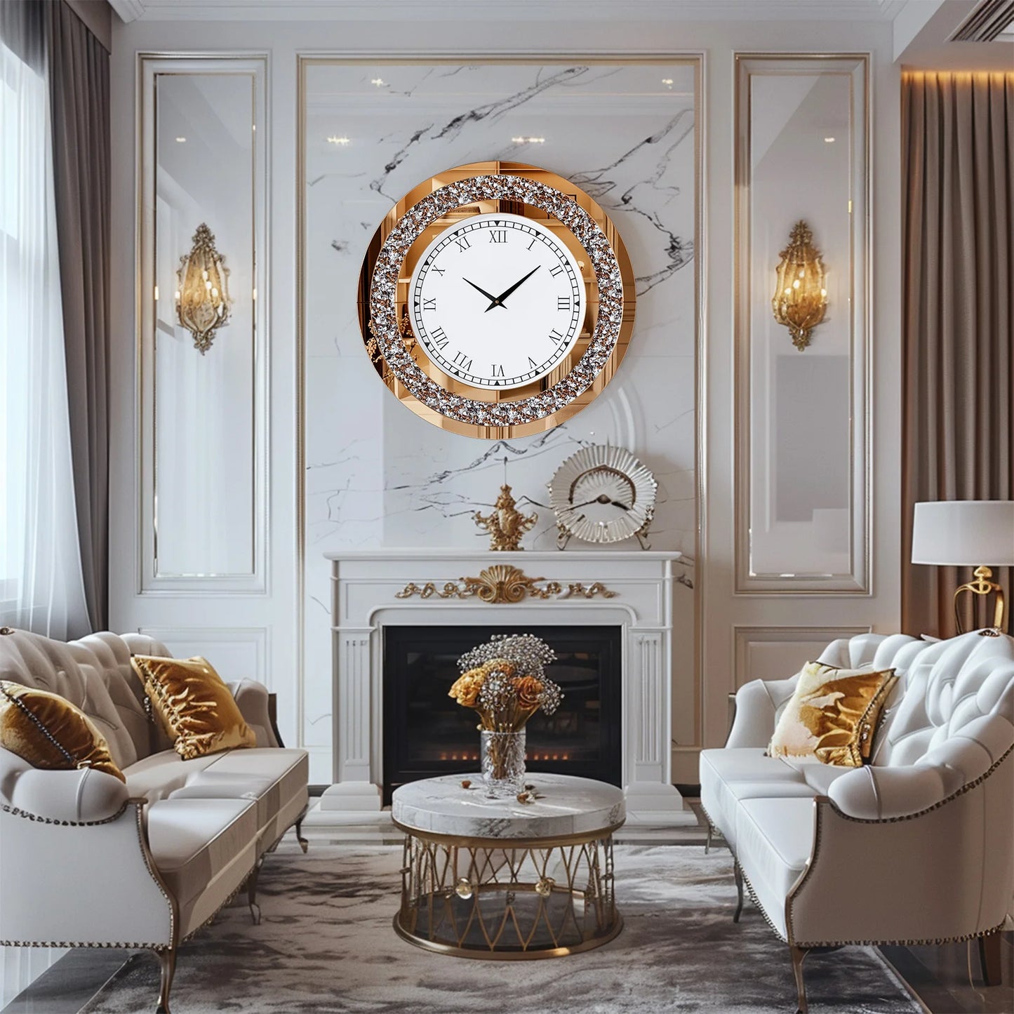 Elegant Sparkling Mirrored Wall Clock With Built In Audio Speaker
