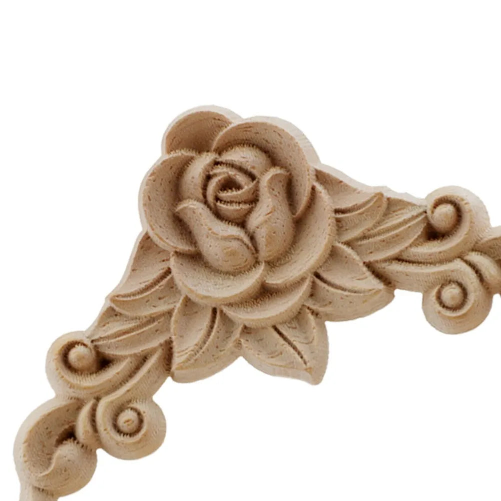 Natural Carved Wooden Floral Corner Wall Decor Applique Set