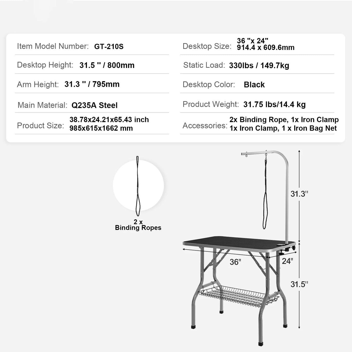 Foldable Stainless Steel Pet Grooming Table With Dual Arms